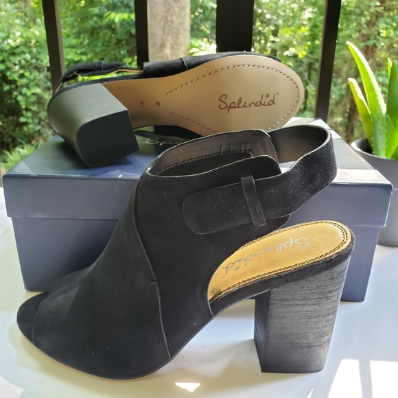 SPLENDID Nikolai Suede Leather Open Toe Booties in Black Size 10 - Picture 9 of 9